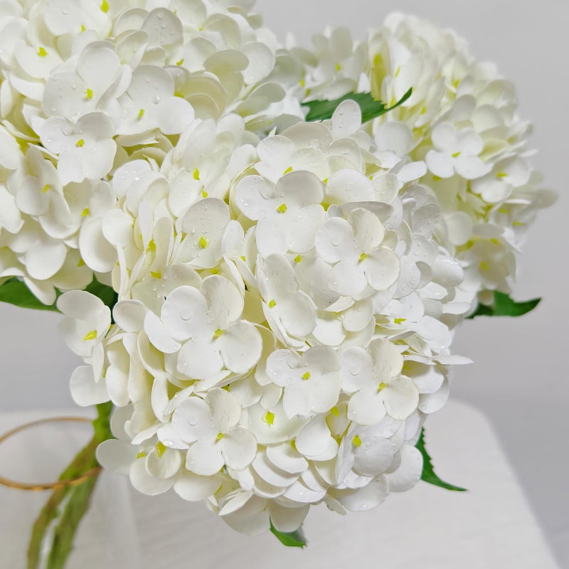 Cherica Real Touch White Hydrangea Artificial Flowers with Stems, Fake Silk Flowers for Outdoors, 3 Pcs Artificial Flowers for Home Decor Wedding Bouquets Centerpieces Vase - Image 2