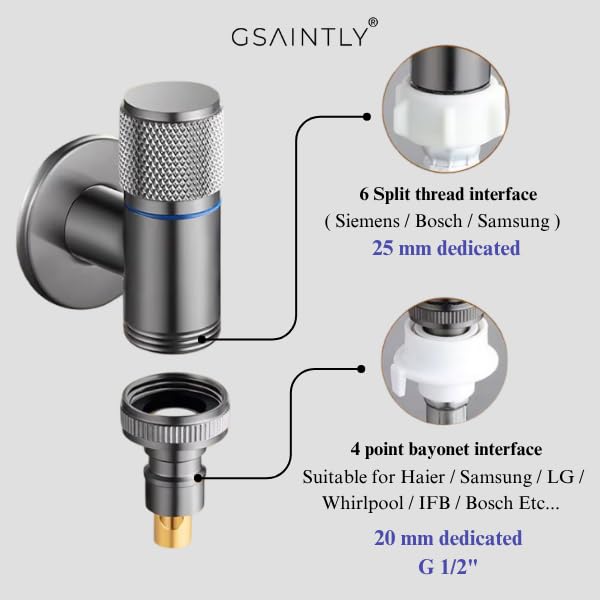 GSAINTLY® Washing Machine Faucet, Water Spigot with Hose Handle, Washing Machine Tap Dishwasher Angle Valve Laundry Tap(Chrome Finish) - Image 2