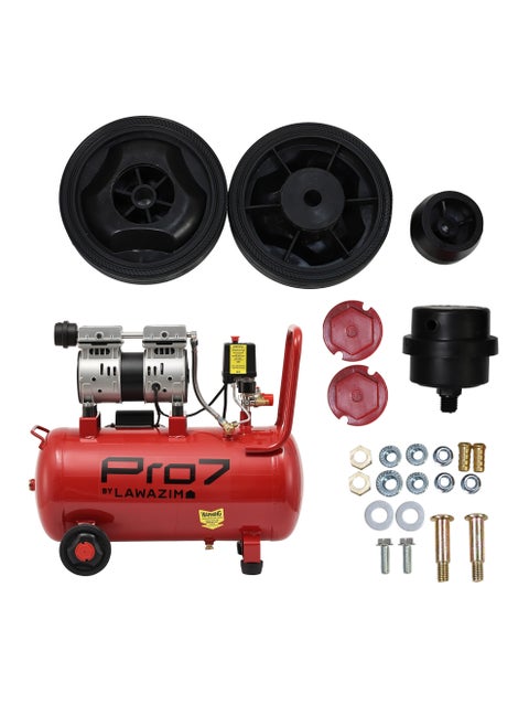 Pro7 Air Compressor with Silencer -25L- Industrial Electric Reciprocating Piston Compressed Air System Tank with High Air Flow and Low noise - Workshops Automotive Inflation Garage and DIY Projects