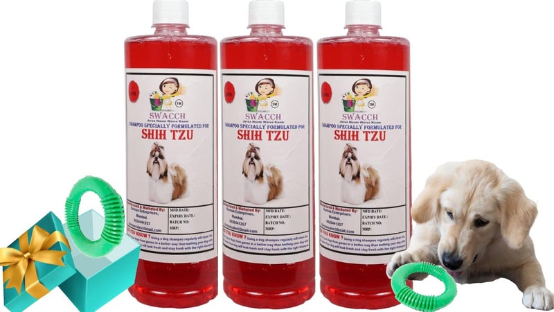 swacch Shampoo | Puppy Safe Shampoo | PH Balanced | Shih Tzu Dog Shampoo 1 Litre Pack of 3 Jasmine + | O PVC Ring Rubber Chew Toy | Teething Chew Toy I Dental Teething I Durable I Combo Pack - Image 1