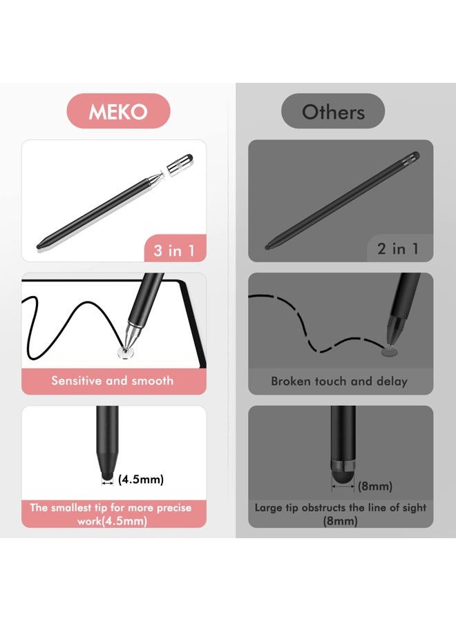 MEKO 3 in 1 Stylus Pens for Touch Screens, High Sensitivity & Precision Capacitive Stylus for Apple iPad iPhone Tablets Samsung Galaxy All Universal Touchscreen Devices (2 Pack-Black/Rose Gold) - Image 4