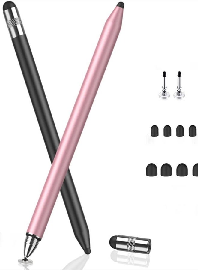 MEKO 3 in 1 Stylus Pens for Touch Screens, High Sensitivity & Precision Capacitive Stylus for Apple iPad iPhone Tablets Samsung Galaxy All Universal Touchscreen Devices (2 Pack-Black/Rose Gold) - Image 1
