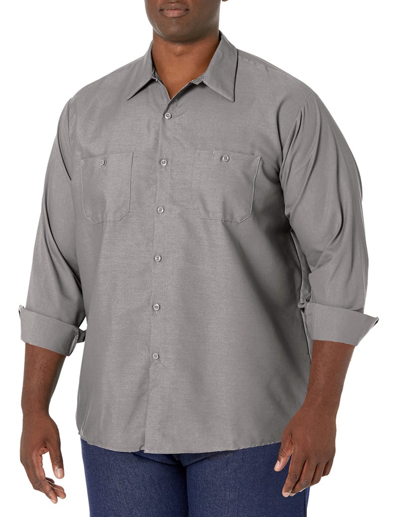 Red Kap Men's Industrial Work Shirt, Regular Fit, Long Sleeve, Light Grey, X-Large - Image 1