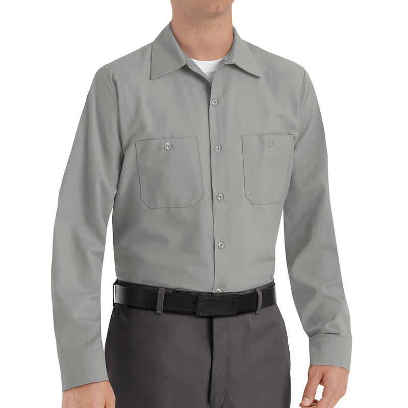 Red Kap Men's Industrial Work Shirt, Regular Fit, Long Sleeve, Light Grey, X-Large - Image 4