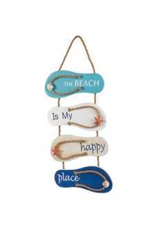Juvale Wooden Beach Wall Hanging Decor Sign Flip Flop Beach Decorations For Home Bathroom Living Room Bedroom Dining Room The Beach Is My Happy Place 87X209 In  - Image 1