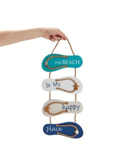 Juvale Wooden Beach Wall Hanging Decor Sign Flip Flop Beach Decorations For Home Bathroom Living Room Bedroom Dining Room The Beach Is My Happy Place 87X209 In  - Image 5