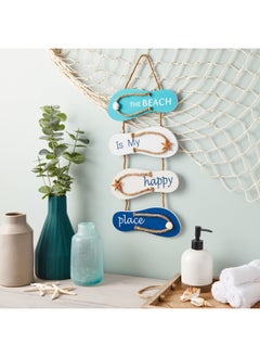 Juvale Wooden Beach Wall Hanging Decor Sign Flip Flop Beach Decorations For Home Bathroom Living Room Bedroom Dining Room The Beach Is My Happy Place 87X209 In  - Image 2