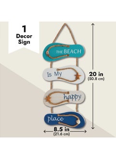 Juvale Wooden Beach Wall Hanging Decor Sign Flip Flop Beach Decorations For Home Bathroom Living Room Bedroom Dining Room The Beach Is My Happy Place 87X209 In  - Image 4