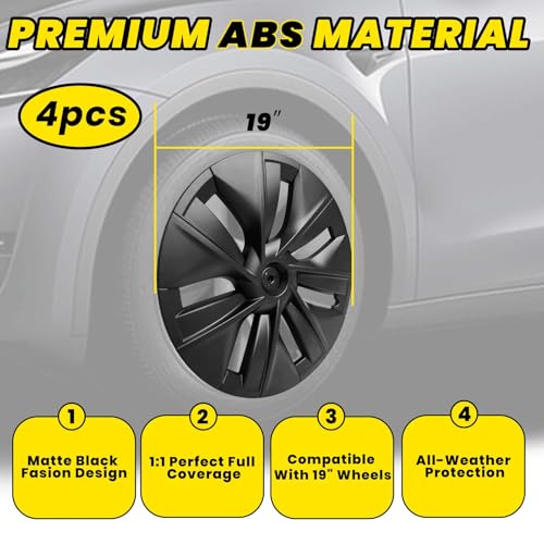 Nrovonis Wheel Covers 19 Inch for Tesla Model Y 2024 2023 2022 2021,Hubcaps Rim Protector Replacement ABS Material Tesla Model Y Accessories (4-Piece Set) - Image 2