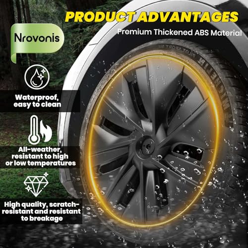 Nrovonis Wheel Covers 19 Inch for Tesla Model Y 2024 2023 2022 2021,Hubcaps Rim Protector Replacement ABS Material Tesla Model Y Accessories (4-Piece Set) - Image 3