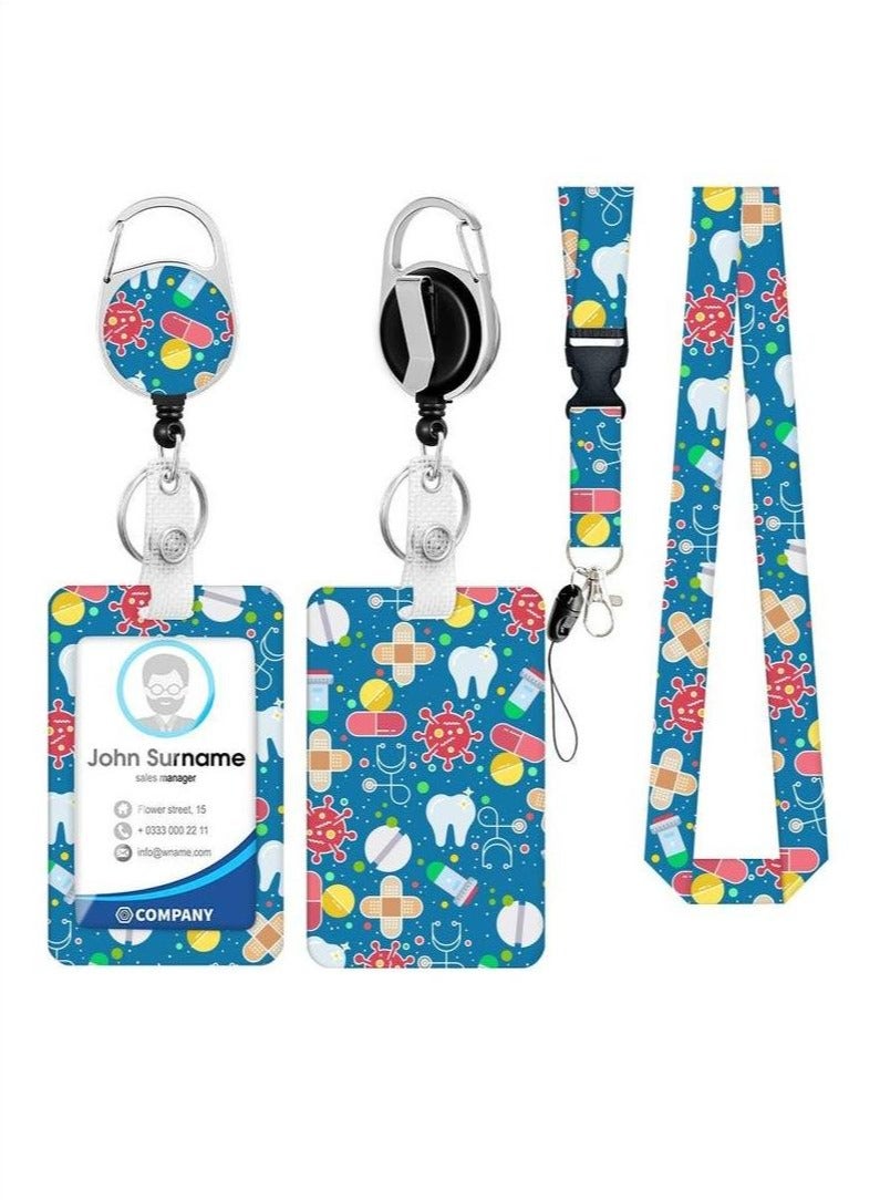 ID Badge Holder with Lanyard and Retractable Badge Reel Clip, Keychain Lanyard Name Card Vertical ID Protector, ID Card Holder Keychain Name Badge Clip for Women Men - Image 1