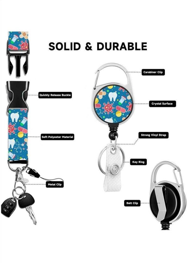 ID Badge Holder with Lanyard and Retractable Badge Reel Clip, Keychain Lanyard Name Card Vertical ID Protector, ID Card Holder Keychain Name Badge Clip for Women Men - Image 4