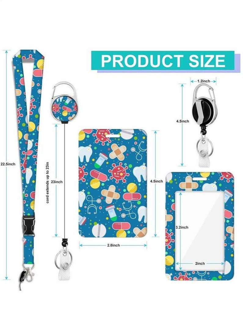 ID Badge Holder with Lanyard and Retractable Badge Reel Clip, Keychain Lanyard Name Card Vertical ID Protector, ID Card Holder Keychain Name Badge Clip for Women Men - Image 2