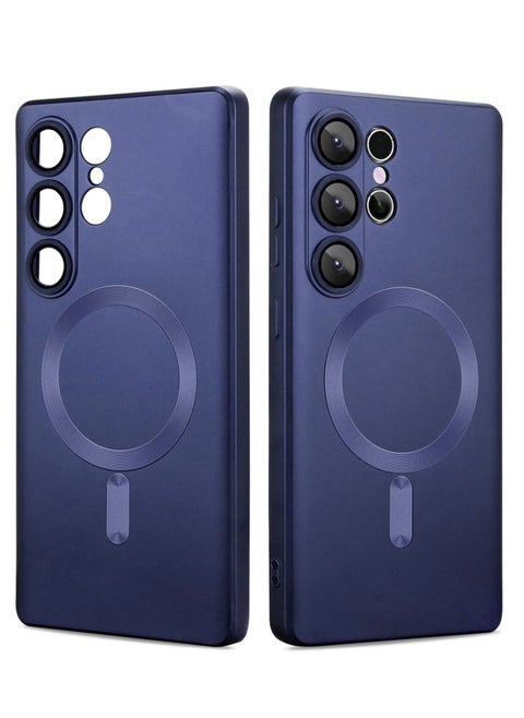 Slim Soft Silicone Matte Case with Camera Lens Protector With Stable Magnetic Shockproof For Samsung Galaxy S25 Ultra (Blue)