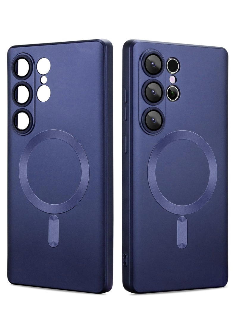 Slim Soft Silicone Matte Case with Camera Lens Protector With Stable Magnetic Shockproof For Samsung Galaxy S25 Ultra (Blue)