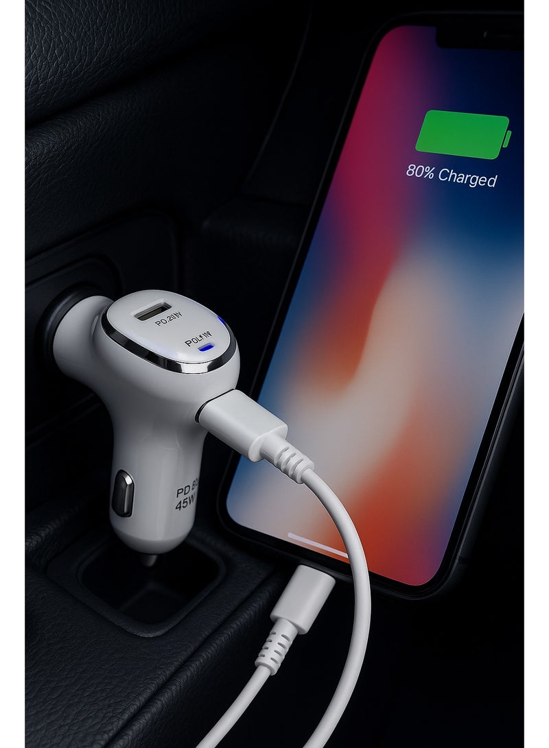 تي دي كيه-إل تي إي شاحن سيارة سريع بقوة 45 واط من TD-LTE بمنفذين PD مع كابل Type-C إلى Lightning – موديل TD-PC206 - Image 3