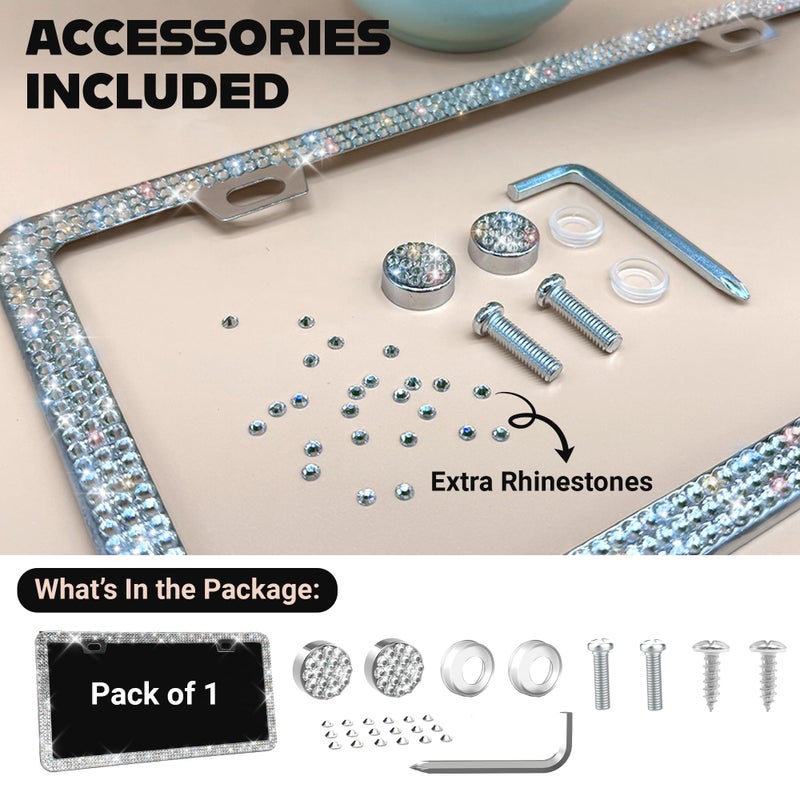 Mega Racer Sparkly Bling License Plate Frame for Women - 1 Piece, 800 Premium Rhinestones, Rust-Free Stainless Steel, Street Legal & Slim Design, Girly Bedazzled Diamond Car Tag Holder with Glitter Crystal Caps - Image 3