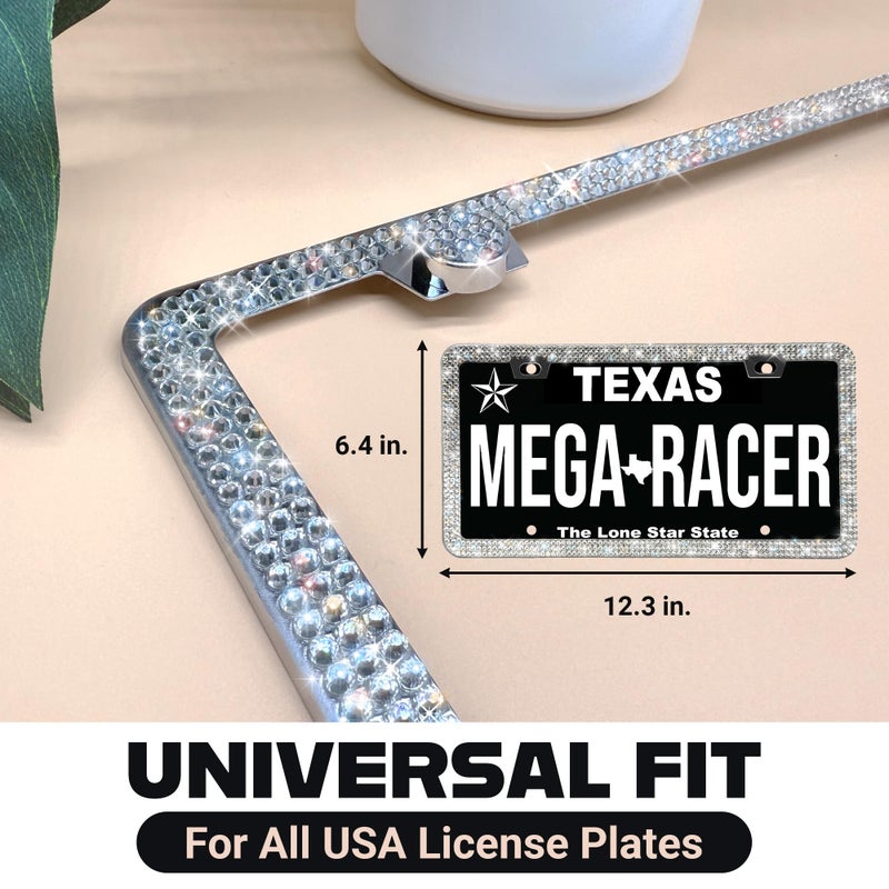 Mega Racer Sparkly Bling License Plate Frame for Women - 1 Piece, 800 Premium Rhinestones, Rust-Free Stainless Steel, Street Legal & Slim Design, Girly Bedazzled Diamond Car Tag Holder with Glitter Crystal Caps - Image 2