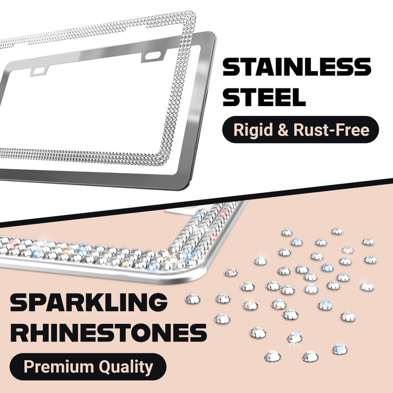 Mega Racer Sparkly Bling License Plate Frame for Women - 1 Piece, 800 Premium Rhinestones, Rust-Free Stainless Steel, Street Legal & Slim Design, Girly Bedazzled Diamond Car Tag Holder with Glitter Crystal Caps - Image 4