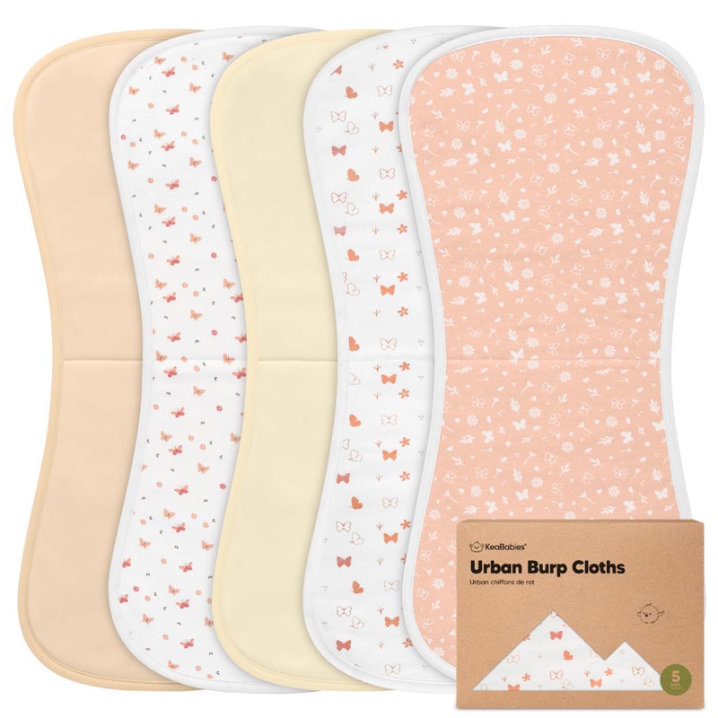 KeaBabies Organic Burp Cloths Baby Boy & Girl - 5-Pack Super Absorbent Cotton Burping Cloths for Babies, Soft & Plush Newborn Spit Up Rags, Infant Towels for Milk Spit Up, Unisex, Large 21" x 10" (Butterflies) - Image 1