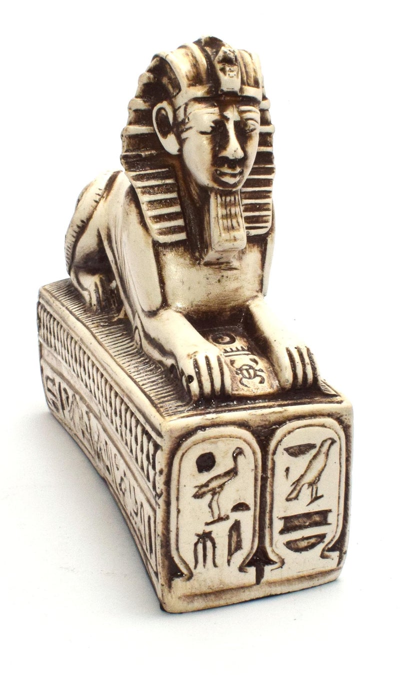 immatgar pharaonic Decorative Egyptian sphinx Statue ancient Egyptian souvenirs gifts handmade Home decor collectibles Sculptures (tall base - off white - 10 CM Long) - Image 1