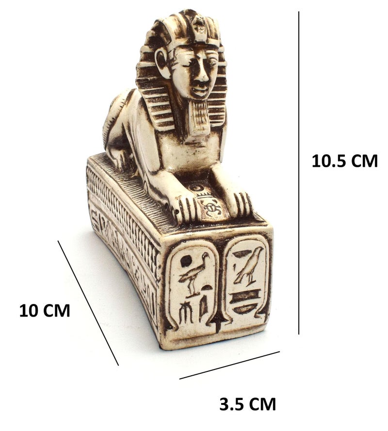 immatgar pharaonic Decorative Egyptian sphinx Statue ancient Egyptian souvenirs gifts handmade Home decor collectibles Sculptures (tall base - off white - 10 CM Long) - Image 2