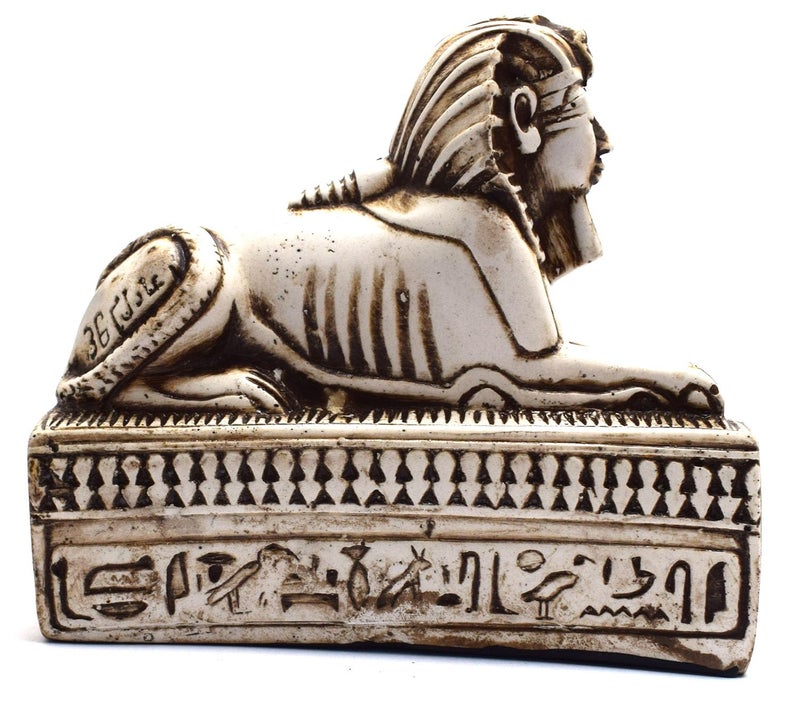 immatgar pharaonic Decorative Egyptian sphinx Statue ancient Egyptian souvenirs gifts handmade Home decor collectibles Sculptures (tall base - off white - 10 CM Long) - Image 3
