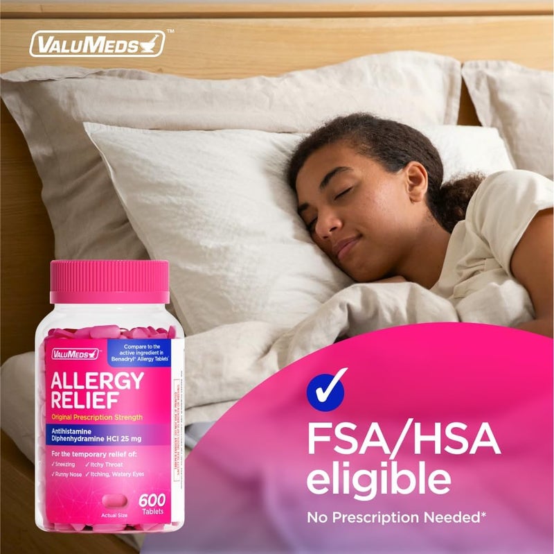 ValuMeds Allergy Medicine Antihistamine Diphenhydramine HCl 25 mg  Children and Adults  Relieve Itchy Eyes Runny Nose Sneezing 25 mg 600 - Image 4