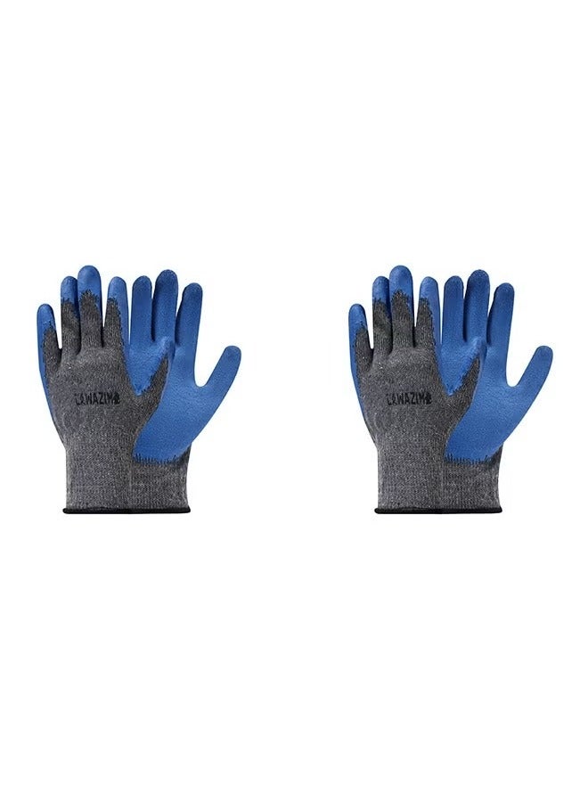 Gloves - 2 Pairs, 90g, Blue - Rubber Palm-Coated Work Gloves with Wrist Protection, Breathable Seamless Knit Cotton Fabric - Ideal for Construction, Mechanics, Warehouse, Industrial, Gardening - Image 1