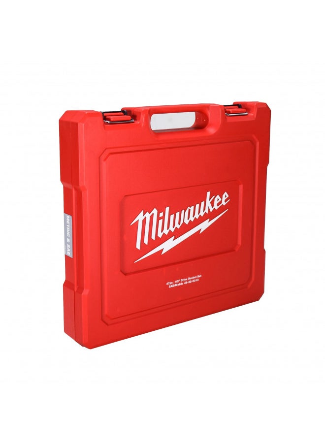 Milwaukee Milwaukee 48-22-9010 47-Piece 1/2 in. Drive Metric and SAE Ratchet and Socket Set with FOUR FLAT Sides  - Image 4