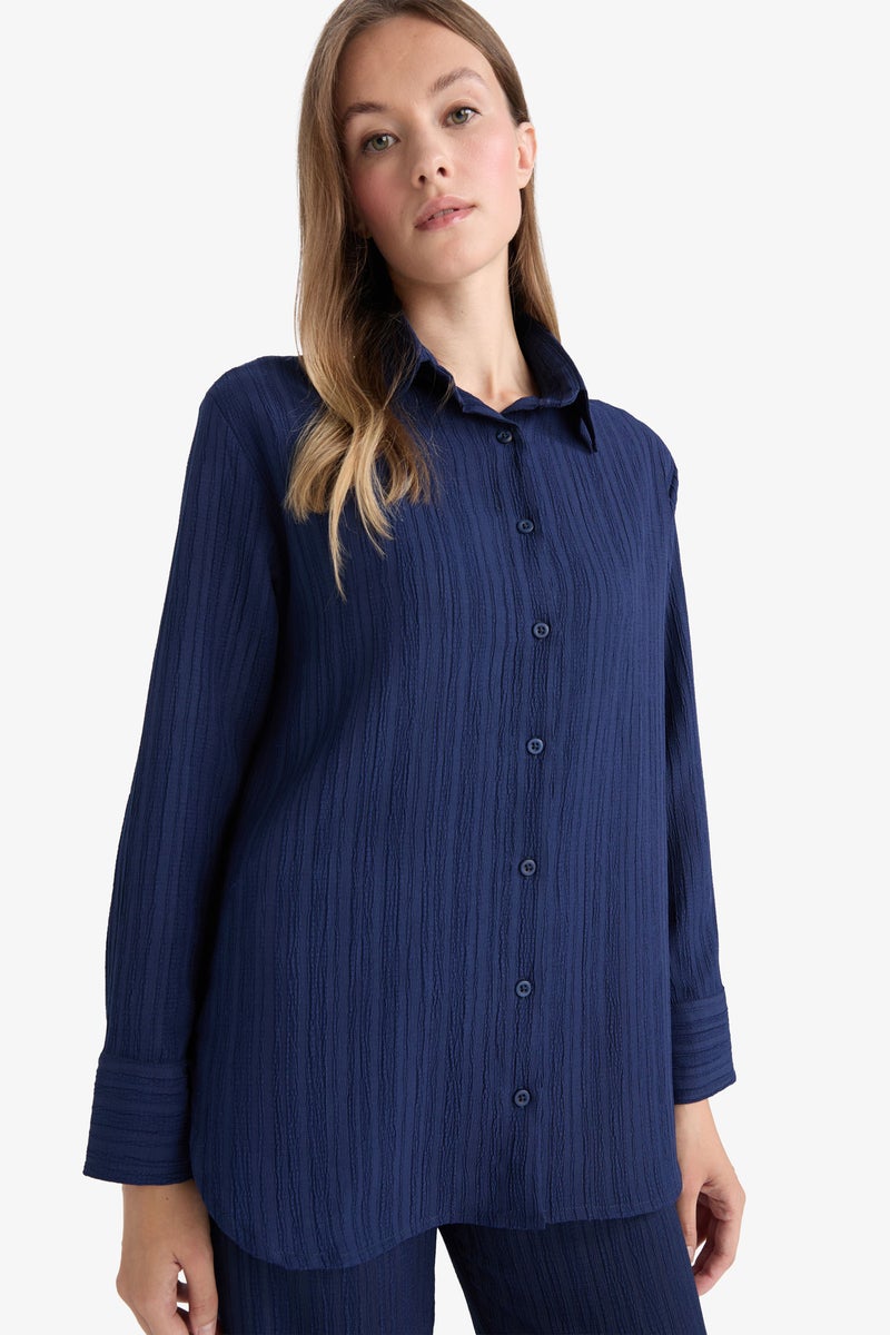 DeFacto Blue Woman Relax Fit Long Sleeve Tunic Casual - Image 1