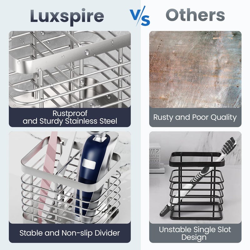 Luxspire Toothbrush Holders for Bathroom, Stainless Steel Electric Toothbrush Holder Wall Mounted, Shower Toothbrush Toothpaste Holder, Bathroom Organizer Essentials, 2 Slots, Silver - Image 4