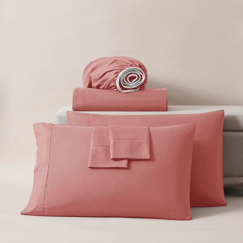 Nestl Extra Deep Pocket Split King Sheet Set - 7 PC Soft Microfiber Split King Sheet Sets deep Pocket - Fade Resistant Bedding Sheets & Pillowcases - Split King  Pink Clay - Image 5