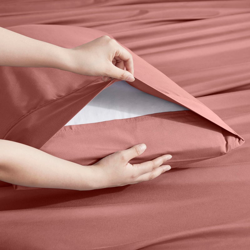 Nestl Extra Deep Pocket Split King Sheet Set - 7 PC Soft Microfiber Split King Sheet Sets deep Pocket - Fade Resistant Bedding Sheets & Pillowcases - Split King  Pink Clay - Image 2