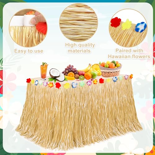 Huskein Luau Party Decorations, 2PCS Gold Hawaiian Themed Table Skirt Party Decorations, Flower 108 X 29.5" Grass Skirts Luau Party Favors, Luau Table Skirt for Summer Tropical Hula Parties Decor Accessories - Image 3