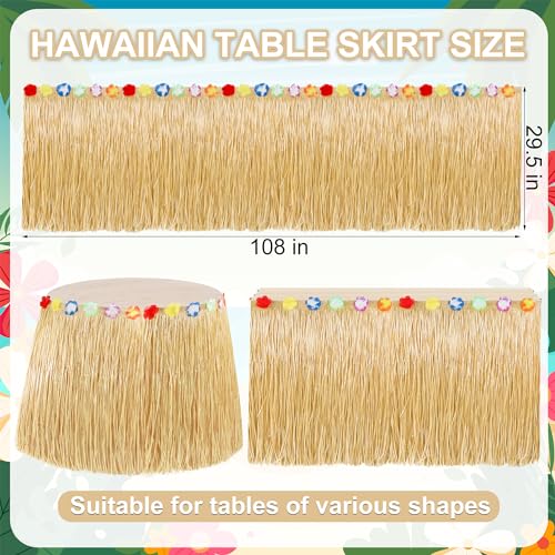 Huskein Luau Party Decorations, 2PCS Gold Hawaiian Themed Table Skirt Party Decorations, Flower 108 X 29.5" Grass Skirts Luau Party Favors, Luau Table Skirt for Summer Tropical Hula Parties Decor Accessories - Image 2