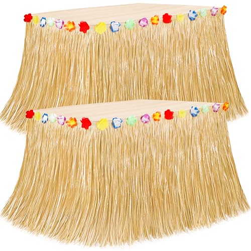 Huskein Luau Party Decorations, 2PCS Gold Hawaiian Themed Table Skirt Party Decorations, Flower 108 X 29.5" Grass Skirts Luau Party Favors, Luau Table Skirt for Summer Tropical Hula Parties Decor Accessories - Image 1