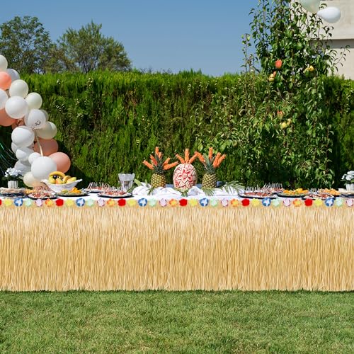 Huskein Luau Party Decorations, 2PCS Gold Hawaiian Themed Table Skirt Party Decorations, Flower 108 X 29.5" Grass Skirts Luau Party Favors, Luau Table Skirt for Summer Tropical Hula Parties Decor Accessories - Image 4