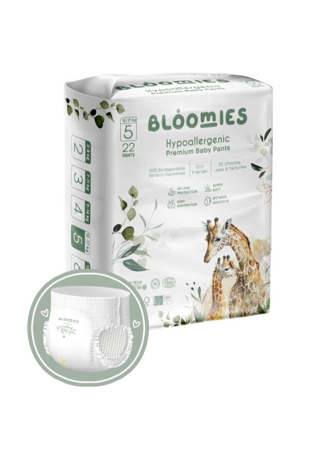 Bloomies Premium Baby Diaper Pants Size 5, 12-17kg, 22 Count, Wetness Indicator Eco-friendly and Hypoallergenic Ultra-soft Nappy Diapers Pant Skin Friendly, Leakage Protection, Natural Bamboo Made - Image 1