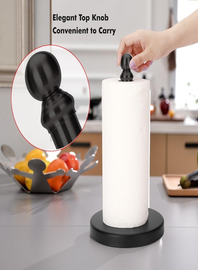 exilon Paper Towel Holder Countertop, Standing Paper Towel Roll Holder for Kitchen Bathroom, with Weighted Base for One-Handed Operation (Black) - Image 4