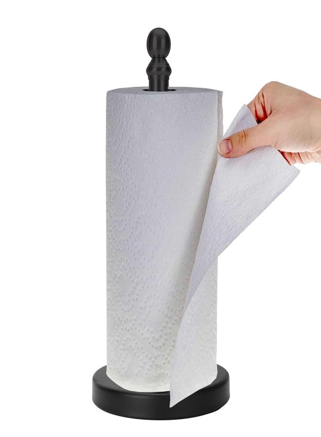 exilon Paper Towel Holder Countertop, Standing Paper Towel Roll Holder for Kitchen Bathroom, with Weighted Base for One-Handed Operation (Black) - Image 1