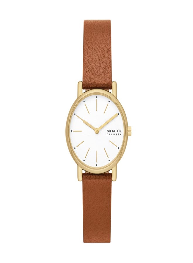 Skagen Women's Signatur Lille Two-Hand Gold-Tone Stainless Steel and Brown Leather Band Watch (Model: SKW3121) - Image 1