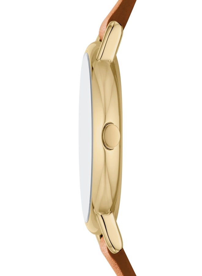 Skagen Women's Signatur Lille Two-Hand Gold-Tone Stainless Steel and Brown Leather Band Watch (Model: SKW3121) - Image 2