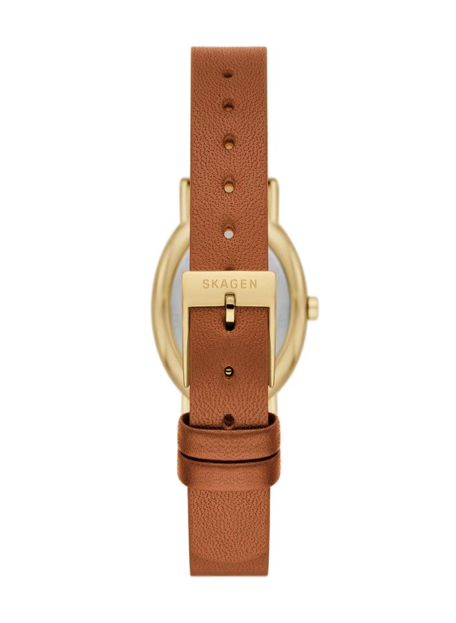 Skagen Women's Signatur Lille Two-Hand Gold-Tone Stainless Steel and Brown Leather Band Watch (Model: SKW3121) - Image 3