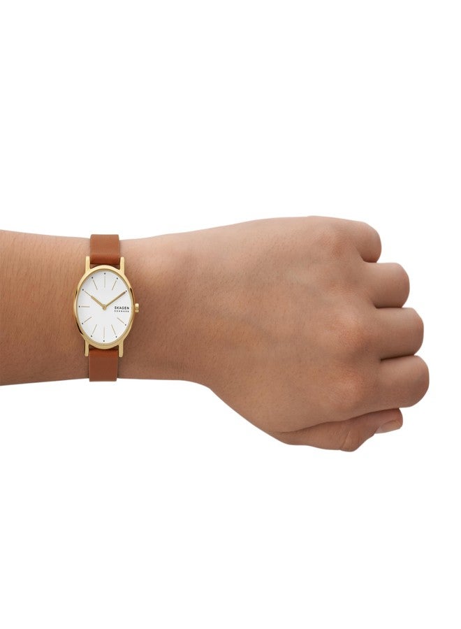 Skagen Women's Signatur Lille Two-Hand Gold-Tone Stainless Steel and Brown Leather Band Watch (Model: SKW3121) - Image 5