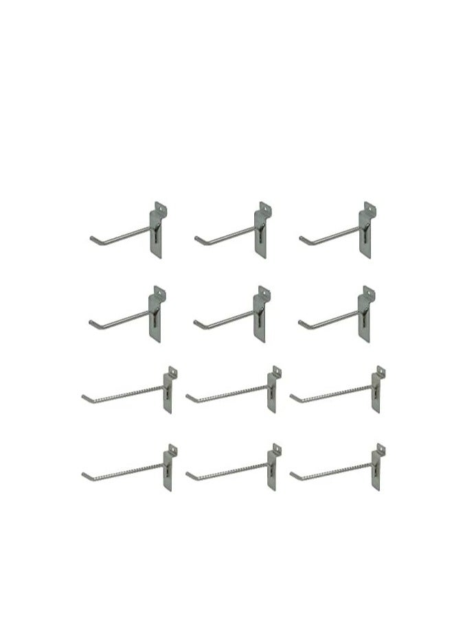 NJM Slatwall Hooks - 12-Pack 4-Inch and 6-Inch Assorted Board Display Hooks for Panel, Single Rod Heavy Duty Metal Slatwall Hooks, For Retail Display - Image 1