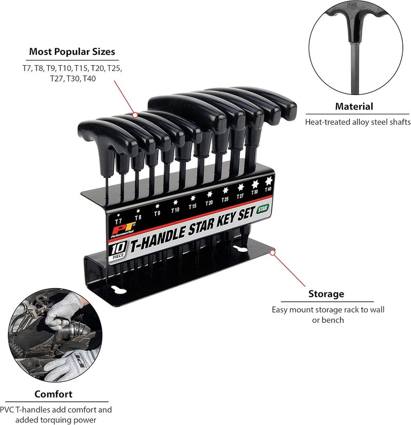 Performance Tool W80276 10-Piece Star T-Handle Hex Key Set in Black - Image 2