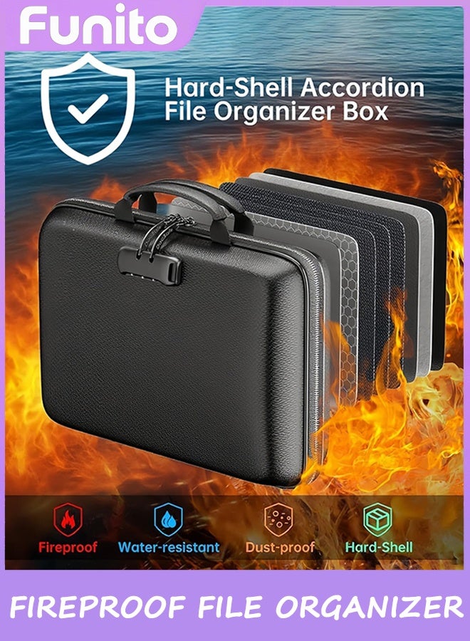 Funito Fireproof File Organizer with Lock, Hard-Shell Case Fireproof Document Box with 13 Pocket Accordion File Folder, Portable Home Office Travel Safe Storage for Important Documents Laptop Black - Image 5