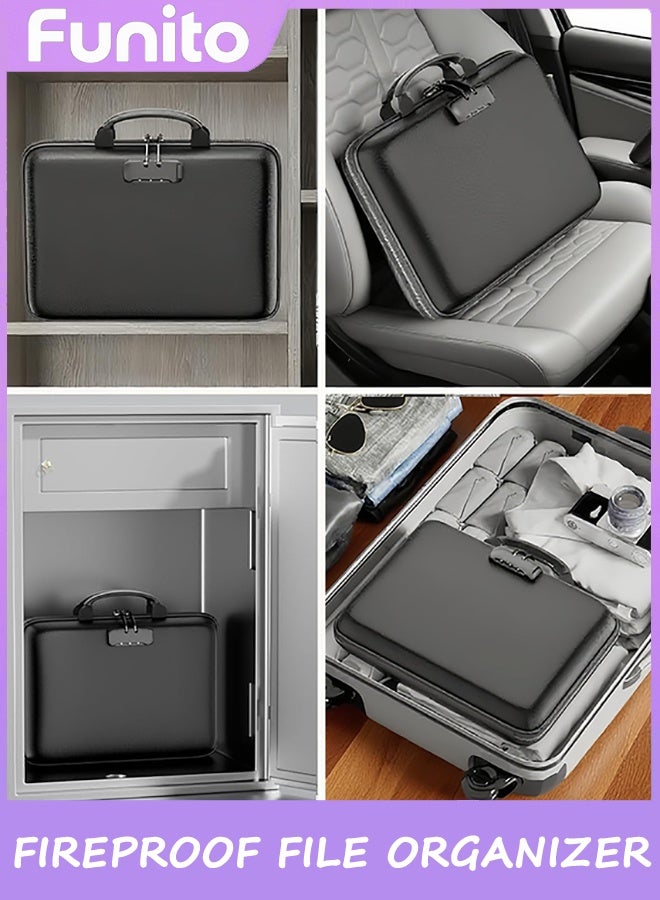 Funito Fireproof File Organizer with Lock, Hard-Shell Case Fireproof Document Box with 13 Pocket Accordion File Folder, Portable Home Office Travel Safe Storage for Important Documents Laptop Black - Image 3