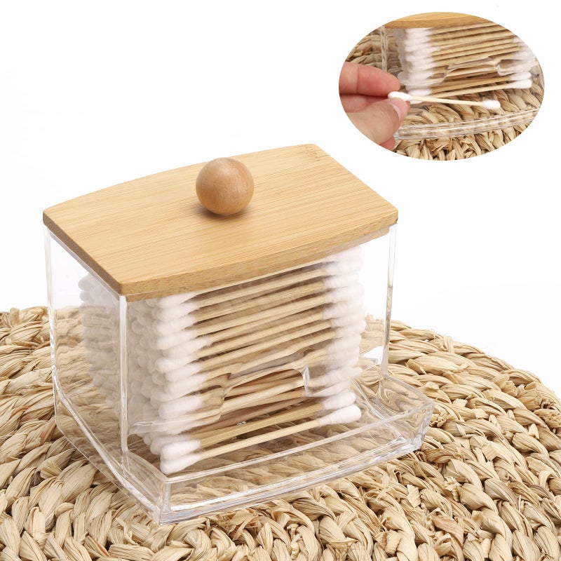 Tbestmax Tbestmax 10oz Qtip Holder Dispenser with Bamboo Lids, Big Clear Bathroom Organizer Accessories Decor for Storage-Qtips Cotton Ball Holder Apothecary Jars, Cotton Swabs, Floss Container  - Image 5